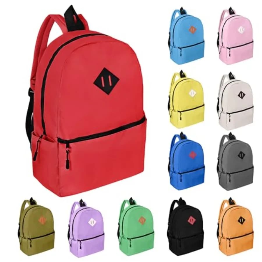 Confezione da 12 Zaini all'Ingrosso, Borse Leggere da 17 Pollici per Studenti delle Scuole Elementari, Medie e Superiori, Zaini in Stock per,Bo