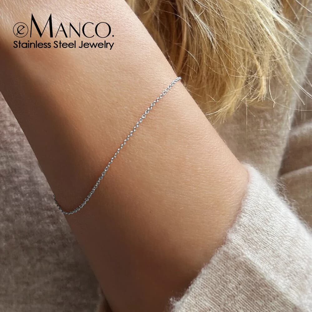 eManco Bracciale a catena classico delicato da donna Trend Bracciale a catena in acciaio inossidabile gerarchico color argento per gioielli da donna