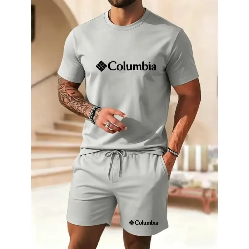 2026 Summer Men's New Outdoor Sports Set - Round-neck Short-Sleeved T-shirt + Jogging Shorts - Casual and Loose Two-Piece Set