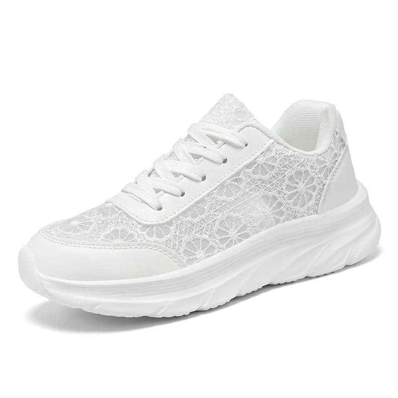 Sneakers da donna bianche con stampa, leggere e traspiranti, scarpe casual da donna in saldo con lacci traforati
