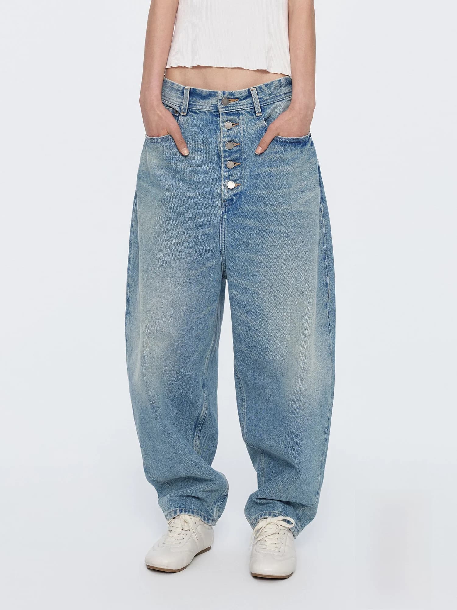 High Waist Wide Leg Jeans Women's New Style Cotton Fabric Button Closure Minimalist Style Knife Denim Pants by Huajiyan