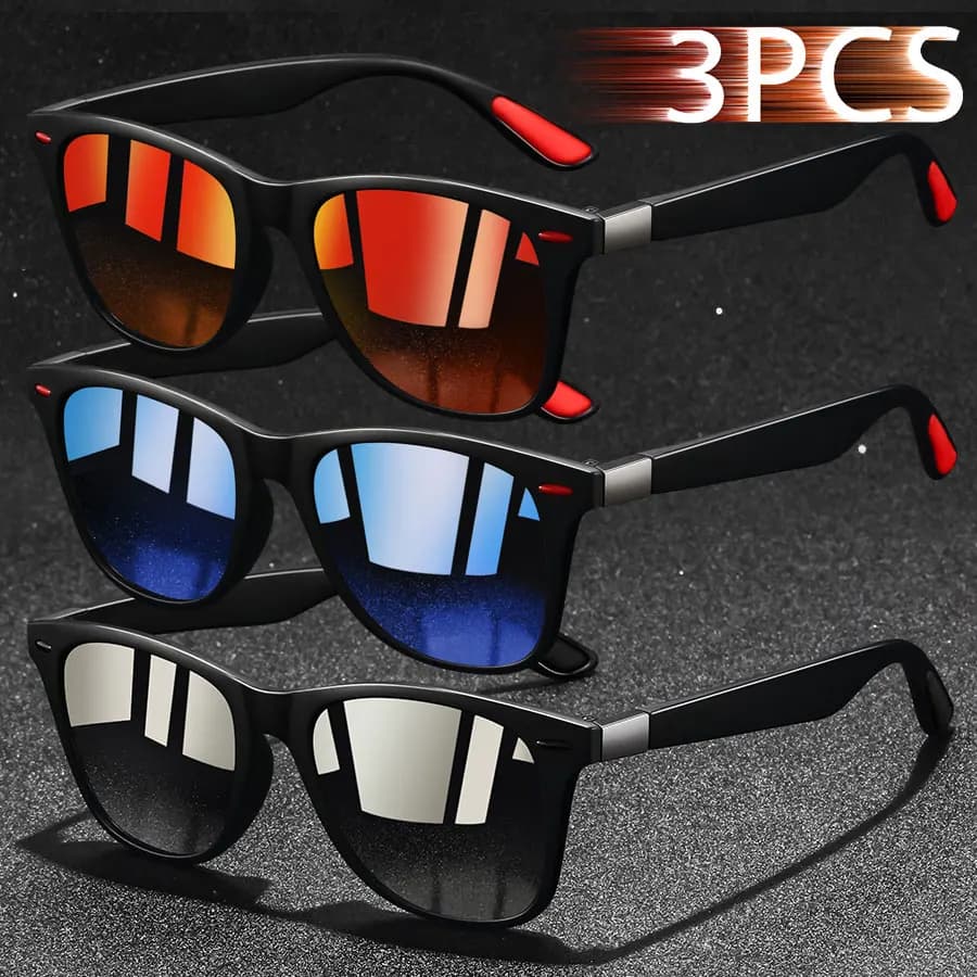 3PCS Fashion Retro Metal Square Frame Sunglasses Men Ladies'S Luxury Brand Designer Sunglasses Anti-Glare Retro Eyewear