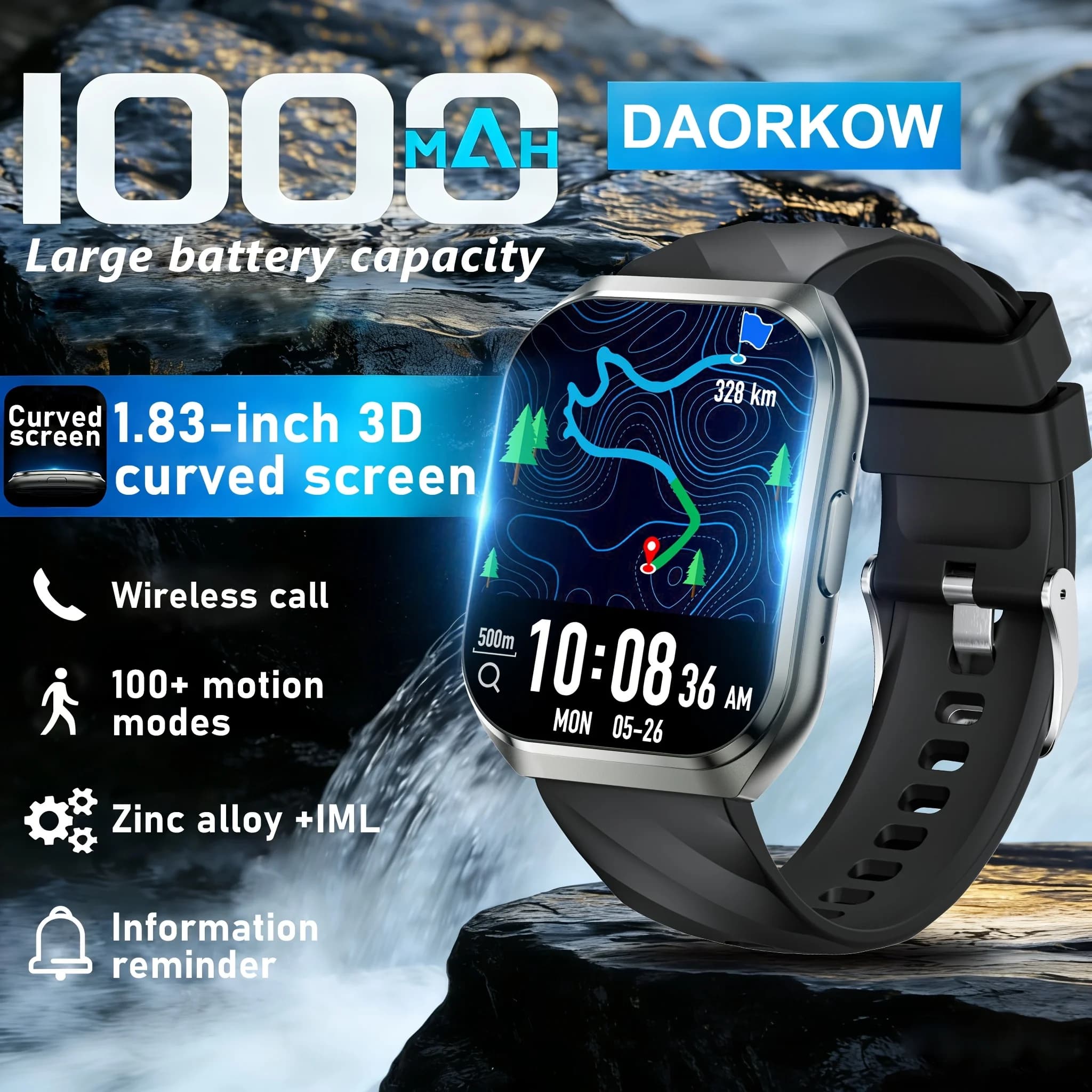 Sport Bluetooth Chiamata IP68 Impermeabile 2026 Nuovo 1000mAh Batteria AMOLED HD 3D superficie curva schermo Uomo Donna SmartWatch Regalo