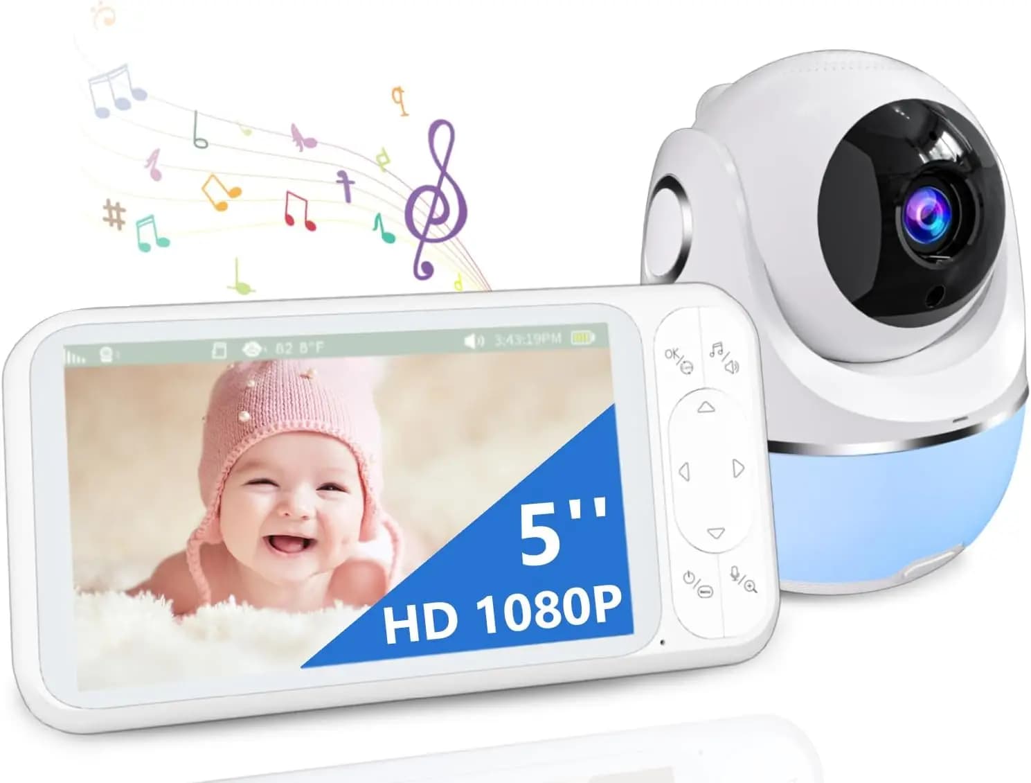 Baby Monitor 1080P con Funzione Pan-Tilt, Zoom 4X, Visione Notturna, Comunicazione Bidirezionale, VOX, Lunga Durata della Batteria per Sicurezza Domestica