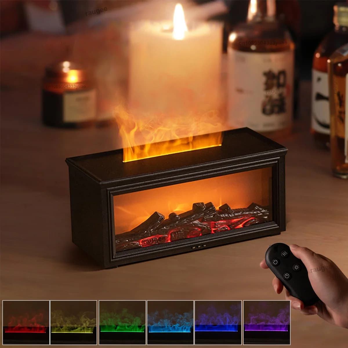 Diffusore di Aromi con Effetto Fiamma, Umidificatore per Oli Essenziali, Diffusore di Fragranze per Casa, Umidificatore per Aromaterapia con Luce LED e Telecomando