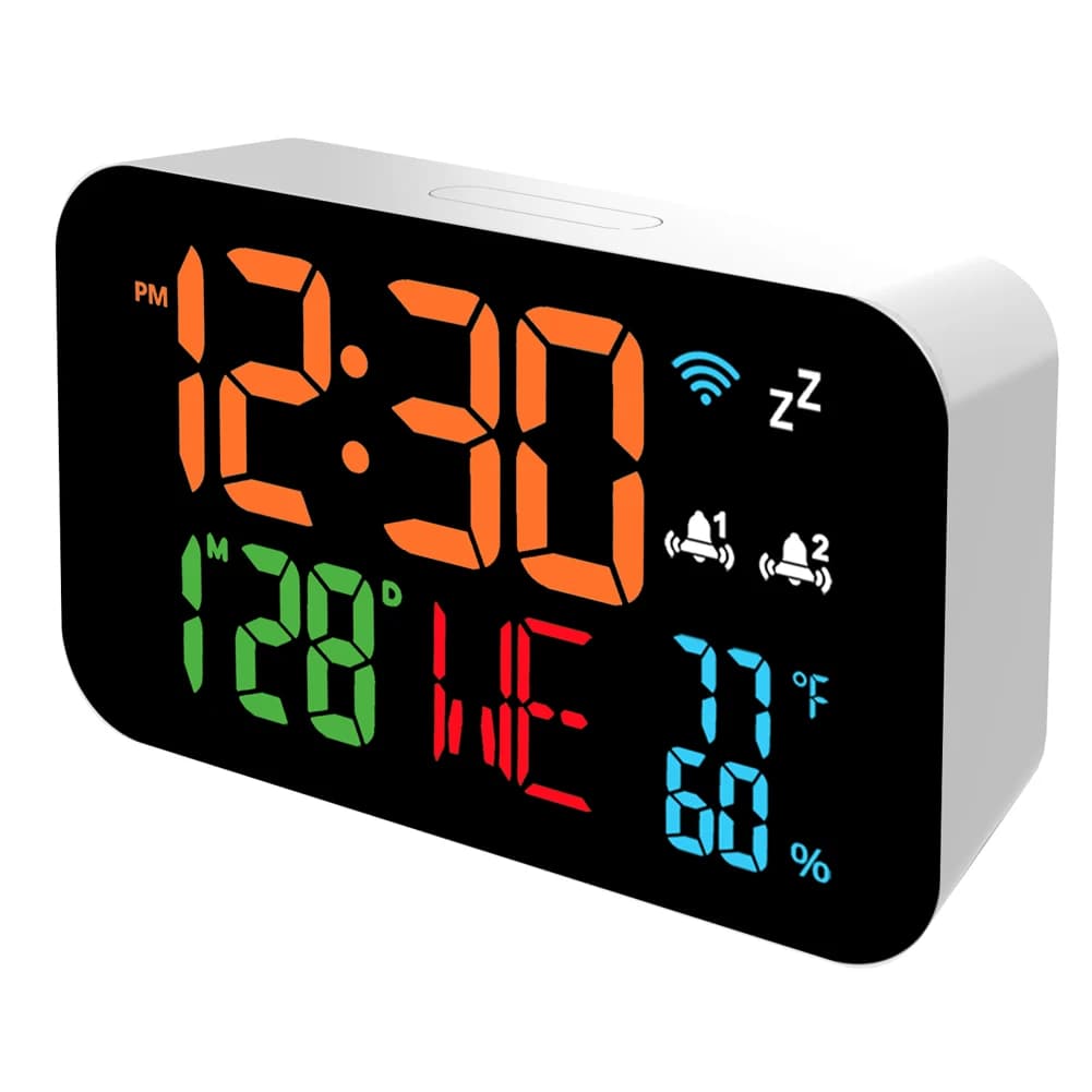 Tuya WiFi Desktop Clock Calendar Intelligent Thermometer Hygrometer with Digital LED Display Adjustable Brightness APP Remote