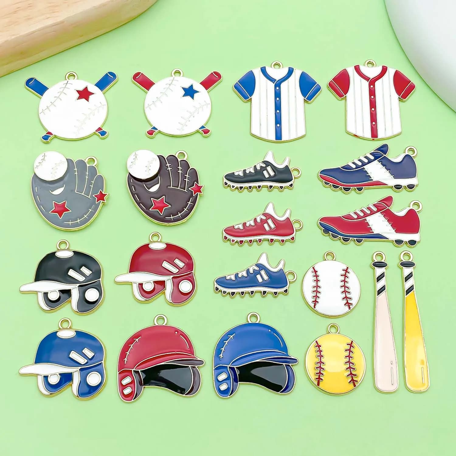 10/20pcs Enamel Sports Charms Alloy Baseball, Volleyball, and Softball Pendants for DIY Jewelry Making Accessories