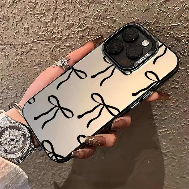 Black Bow Print Phone Case For iPhone 17 16 15 14 13 12 11 Pro XS Max X XR 7 8 Plus Mini Air 17e 16e Colorful Silver Back Cover