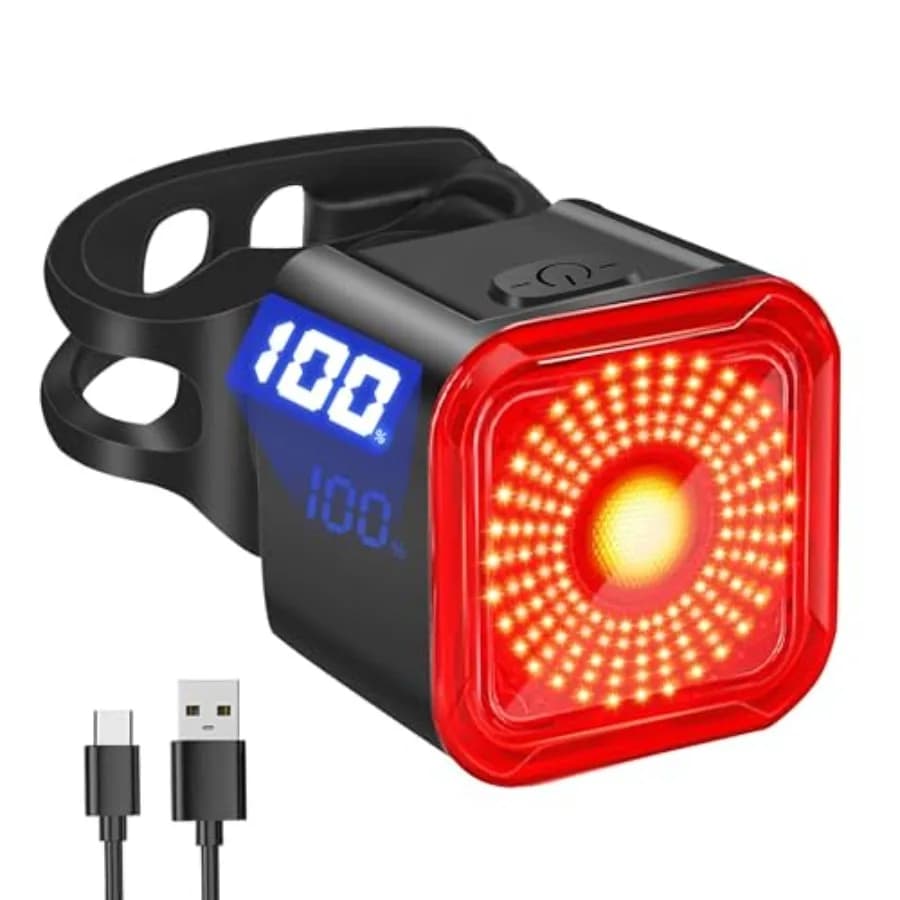 Bike Tail Light with LED Display Screen, USB-C Rechargeable 6 Light Modes, IP55 Waterproof Bicycle Taillight for Night Riding,