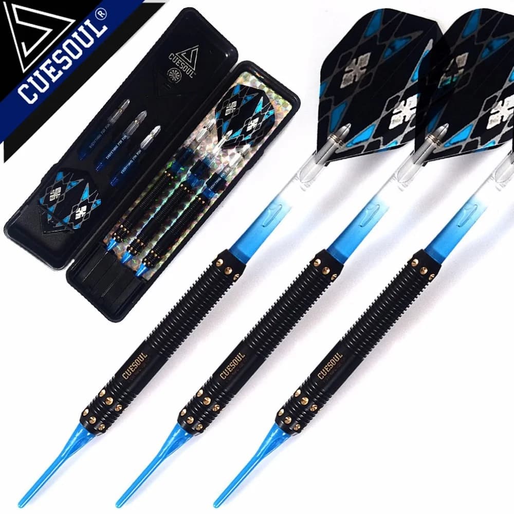 CUESOUL Freccette elettroniche professionali con punta morbida con voli unici per freccette Albero per freccette per PC blu