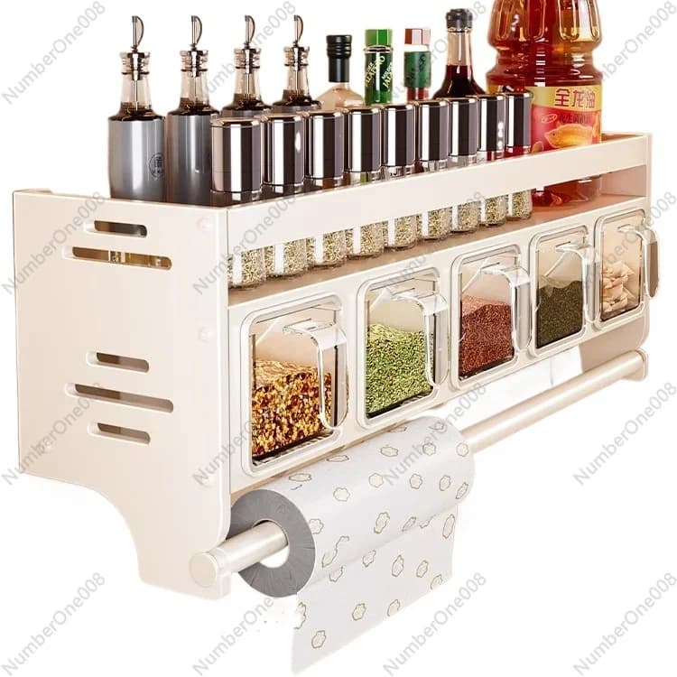 Portaspezie da parete color crema multifunzionale con set di condimenti - Set di contenitori e barattoli per uso domestico