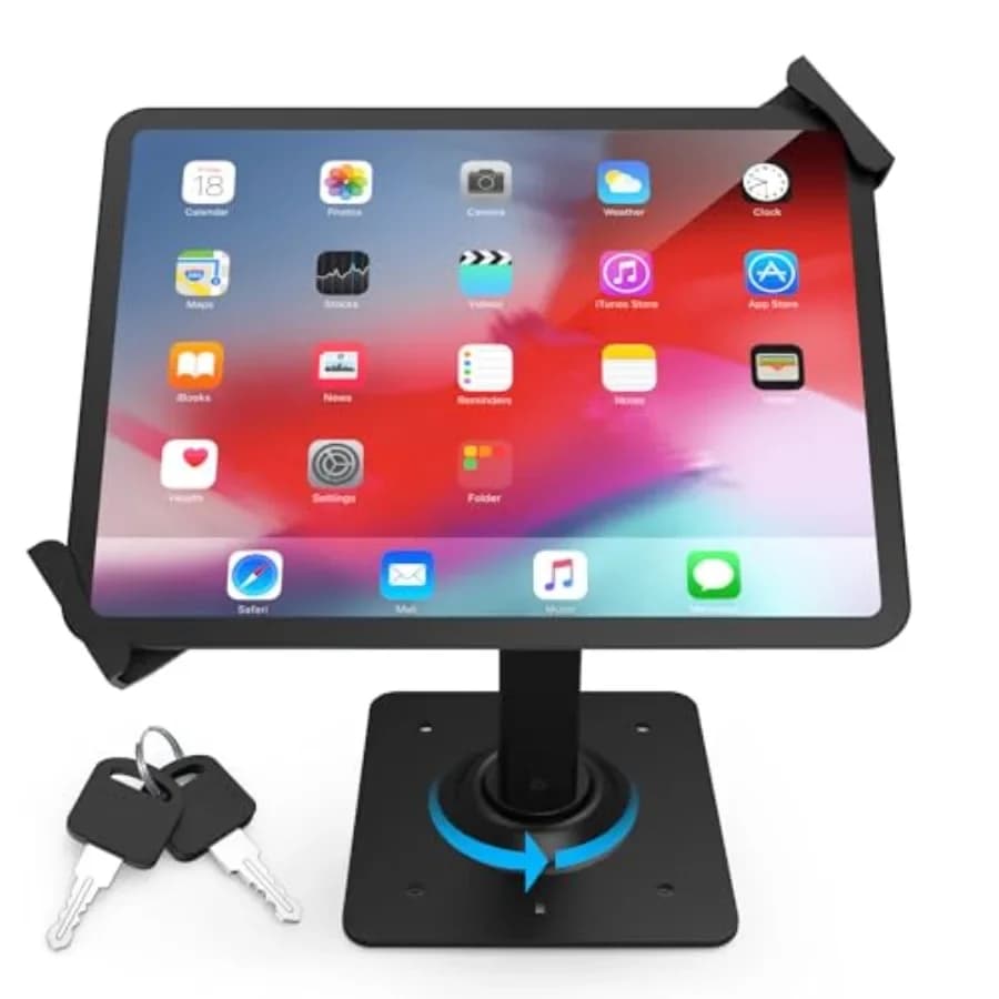 Supporto per Tablet in Alluminio per Uso su Bancone, Argento, con Blocco Antifurto e Staffa Girevole a 360°, Adatto per Tablet da 7.9-11 Pollici