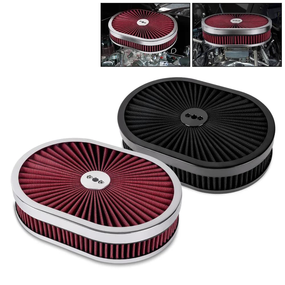 12"x2" Oval Air Filter High Flow Air Intake Purifier Replacement for 5-1/8" Inlet Interface Car Engine Modification Accessories