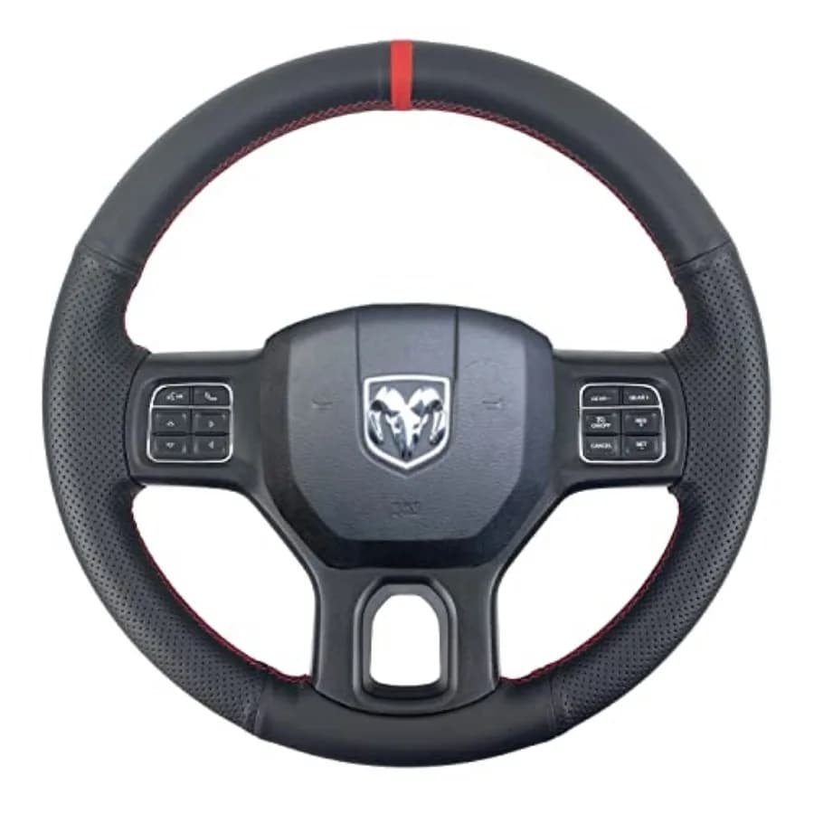 Copri Volante in Pelle Nera Perforata con Cuciture a Mano per Dodge Ram Heavy Duty 1500/2500/3500