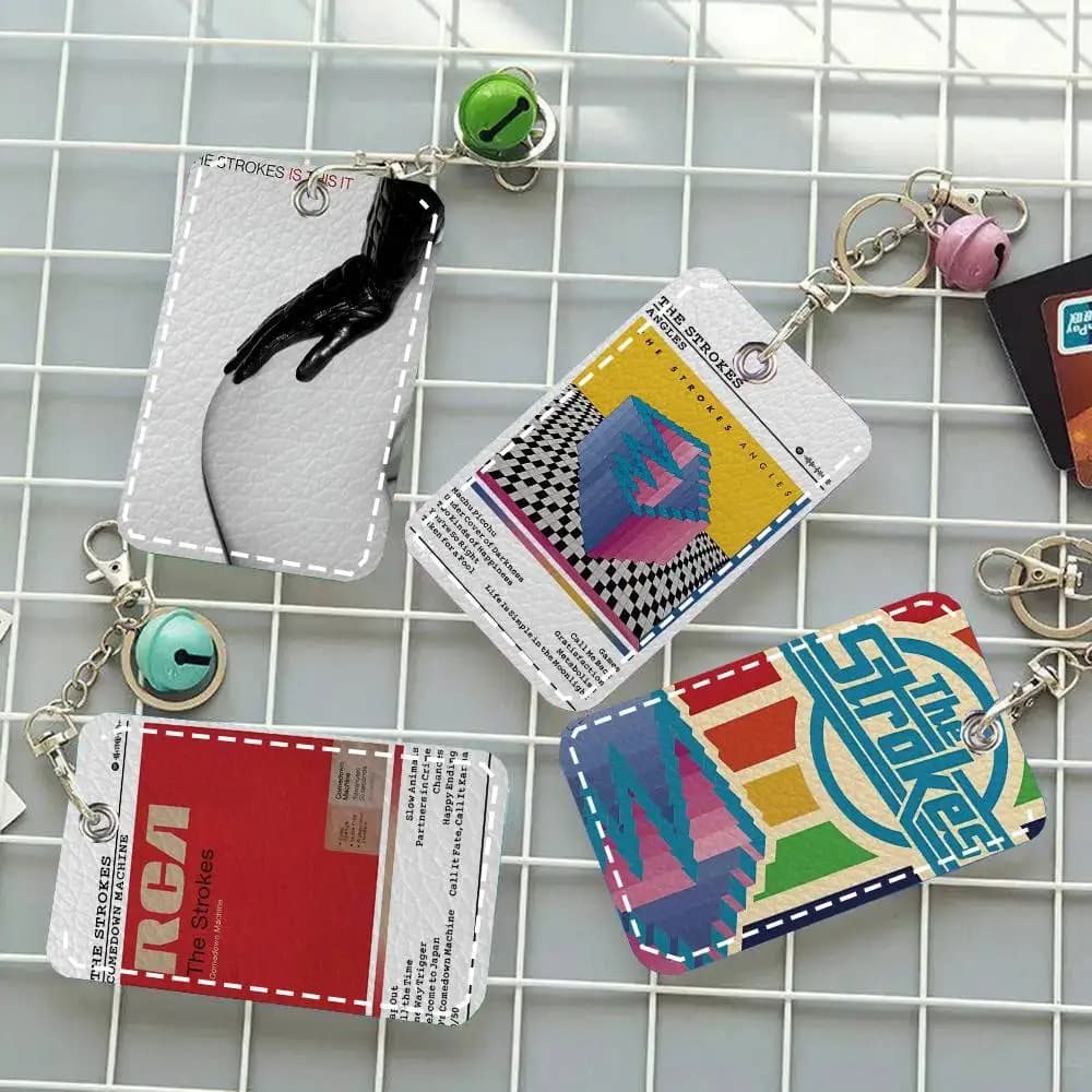 1 pz Portacarte in pelle con portachiavi e custodia per tessere d'accesso, ispirato alla famosa band rock americana The Strokes