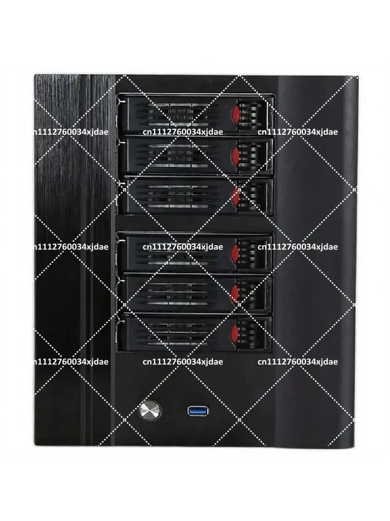 NAS Chassis 6-Bay Hot Swappable Storage Enclosure, Black Steel & Aluminum Alloy Panel, Server Case for Data Storage