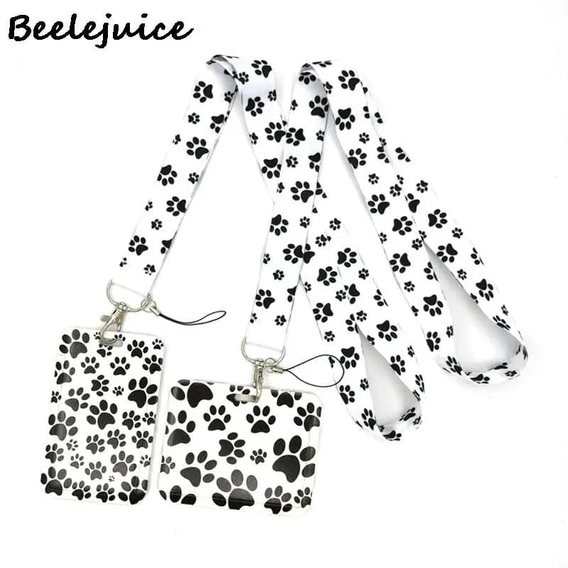 Zampe di cane bianche Porta badge identificativo con cordino orizzontale alla moda Porta carte di credito con clip per passaggio bus Porta carte di credito con tracolla