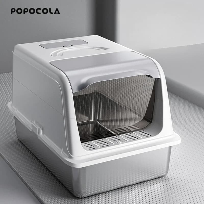 Lettiera di grandi dimensioni in acciaio inossidabile completamente chiusa, toilette extra large per gatti, deodorante, antispruzzo, per animali domestici