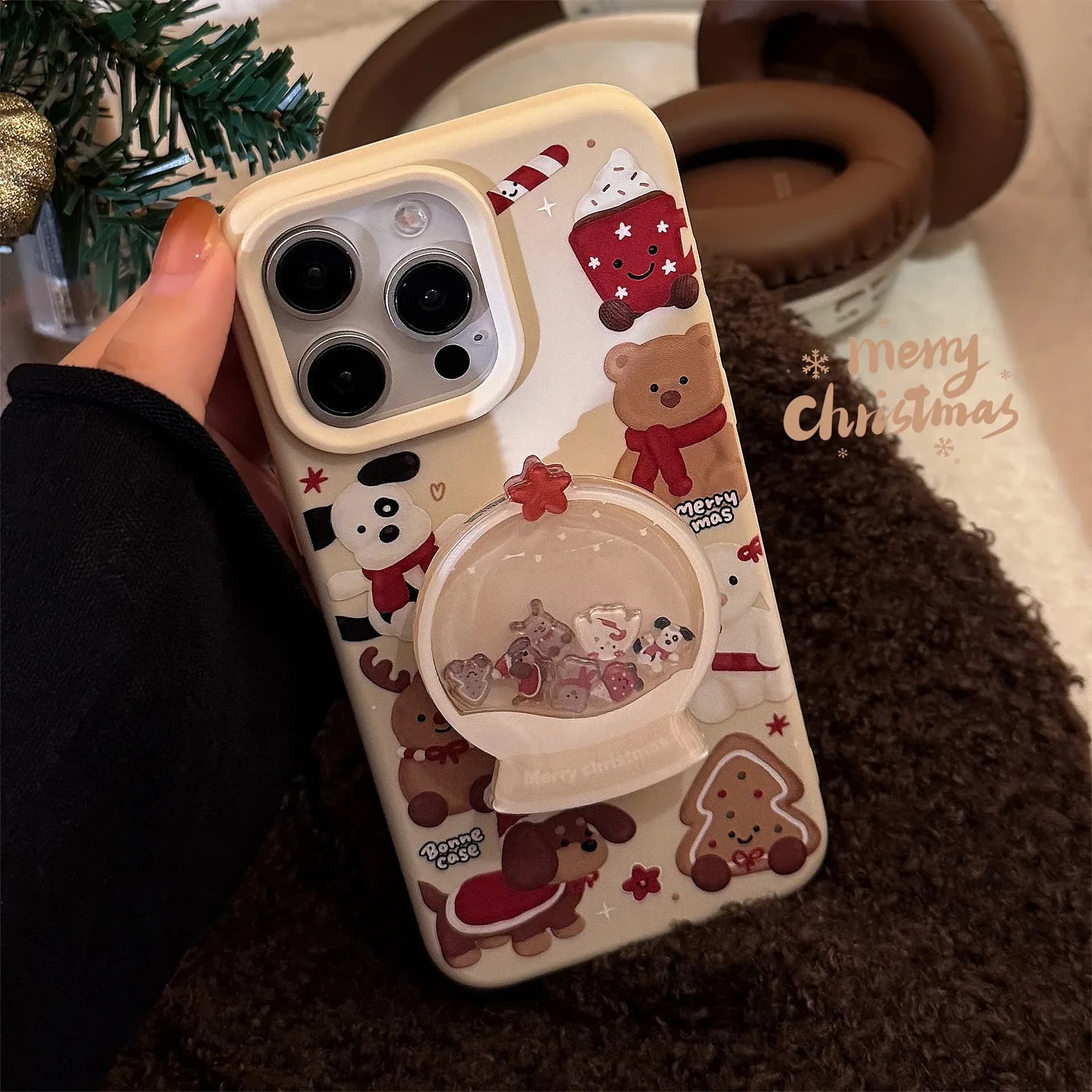 Ins Cute Cartoon Doll Natale Sabbie mobili Shake Staffa Custodia per telefono per iPhone 16 14 13 12 15 Pro Max Ciondolo Cover antiurto