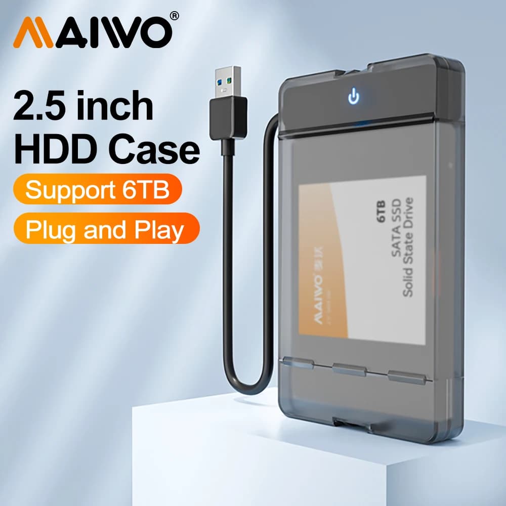 MAIWO Custodia per HDD da 2,5 pollici SATA a USB 3.0 Tipo-C Custodia per disco rigido esterno Velocità 5 Gbps SATA SSD Custodia per HDD Scatola di immagazzinaggio da 6 TB