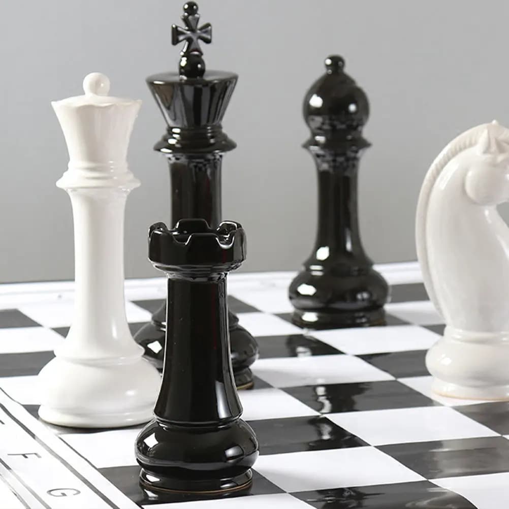 Set di 6 Pezzi Decorativi in Ceramica per Scacchi, Design Elegante in Tinta Unita per Ufficio e Studio, Set Decorativo Classico per Scacchi