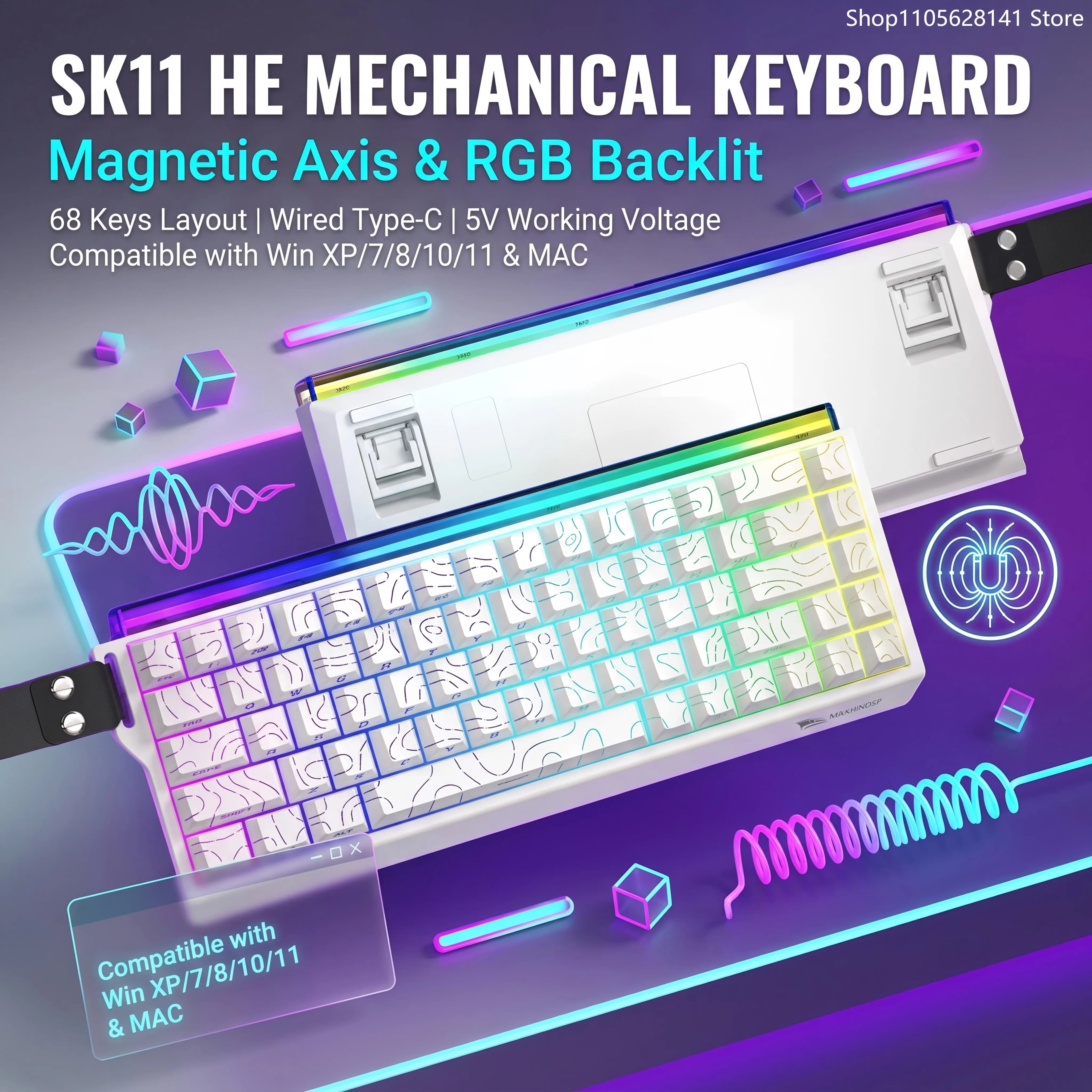 SK11 HE Hall Effect Magnetic Switch Keyboard Single USB Wired Connection RGB Backlight 716g Light Body Stable 5V Voltage Plug