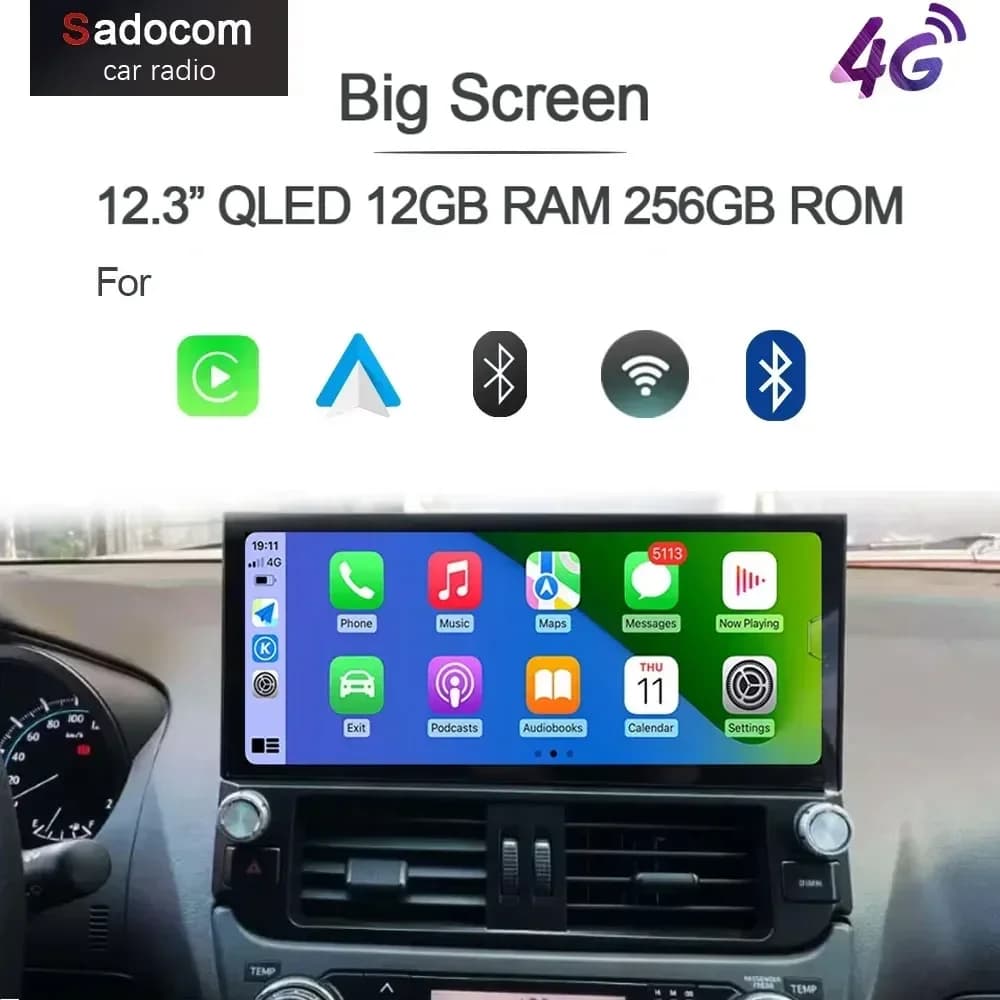 12.3 "QLED 720P 8G + 256G Carplay Android 14 Lettore Auto GPS DSP WIFI Stereo autoradio Per Toyota Land Cruiser Prado 150 2010-2013