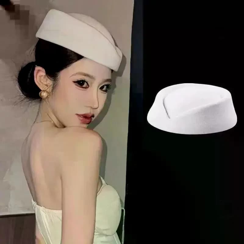 Berretti da donna per hostess e assistenti di volo, cappello vintage nero a calotta piatta con fermaglio per capelli, accessori per capelli