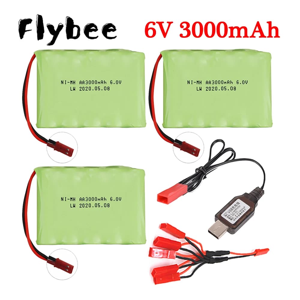 (Spina JST) Batteria Ni-MH 6v 3000mah + caricatore USB per giocattoli Rc Auto Serbatoi Camion Robot Barche Batteria ricaricabile AA 6v