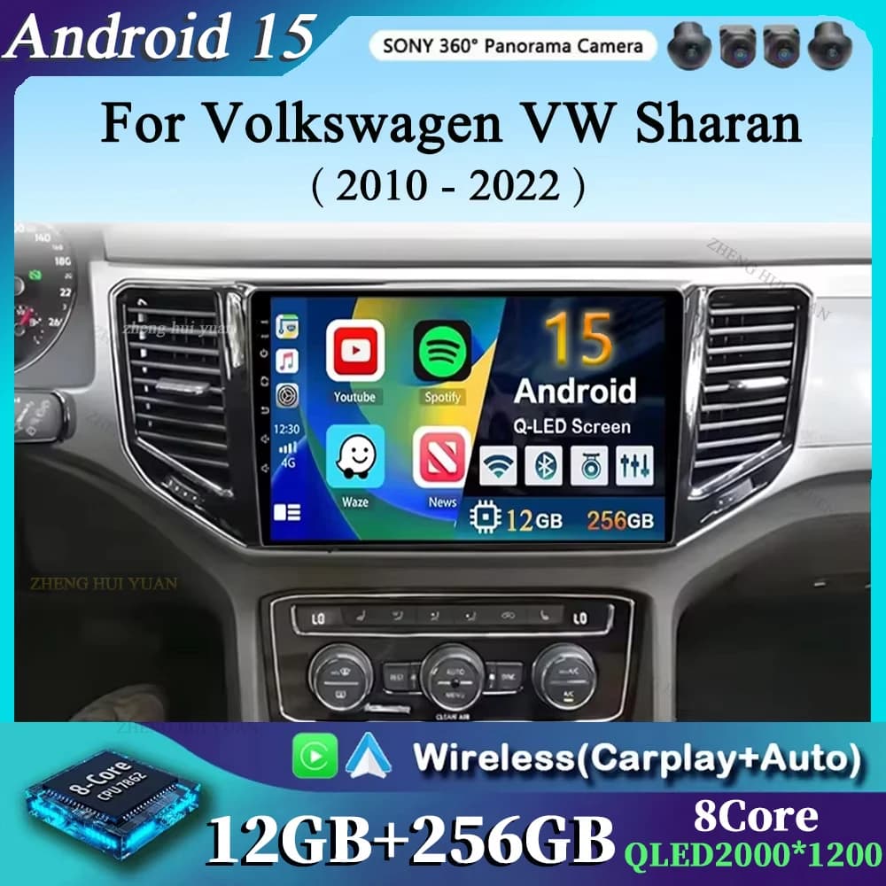 Android 15 Autoradio For Volkswagen VW Sharan SEAT Alhambra 7N 2010-2022 Auto GPS Navigation Multimedia Carplay 2din DVD