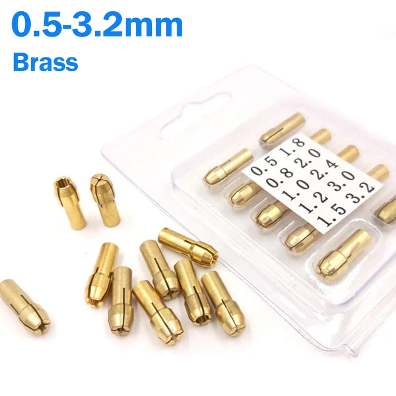 Set di mini mandrini a pinza in ottone da 0,5/0,8/1,0–3,2 mm, accessori per smerigliatura elettrica, set di attacchi da 4,2/4,8 mm per utensili rotanti Dremel