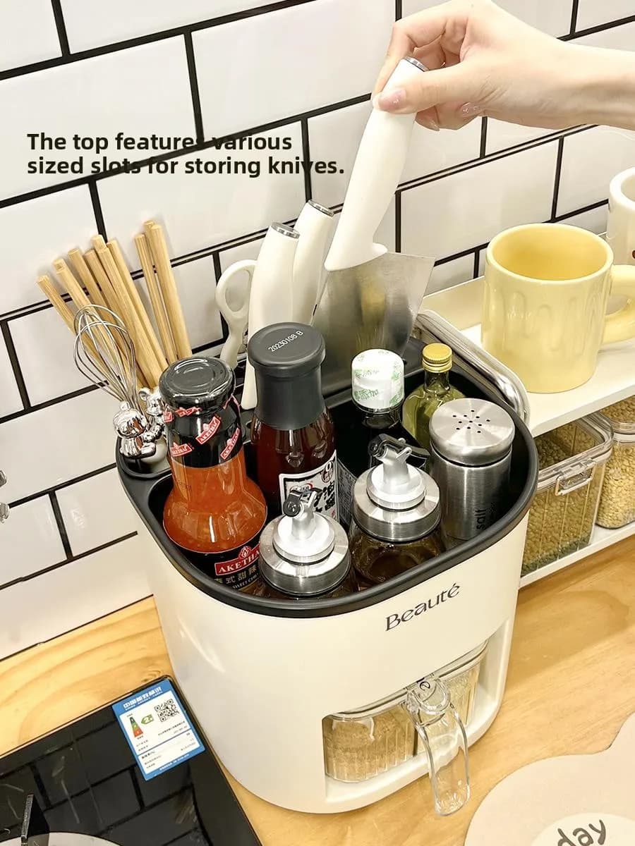 Set Organizzatore per Spezie da Cucina, Portasale, Portacoltelli, Contenitore in Plastica per Utensili da Cucina, Scatola Portaoggetti per Uso Domestico, Strumenti per Cucinare
