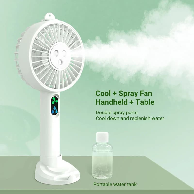 Ventilatore portatile mini ventilatore di raffreddamento ad aria portatile da viaggio estivo all'aperto Ventilatore umidificatore spray elettrico ricaricabile USB