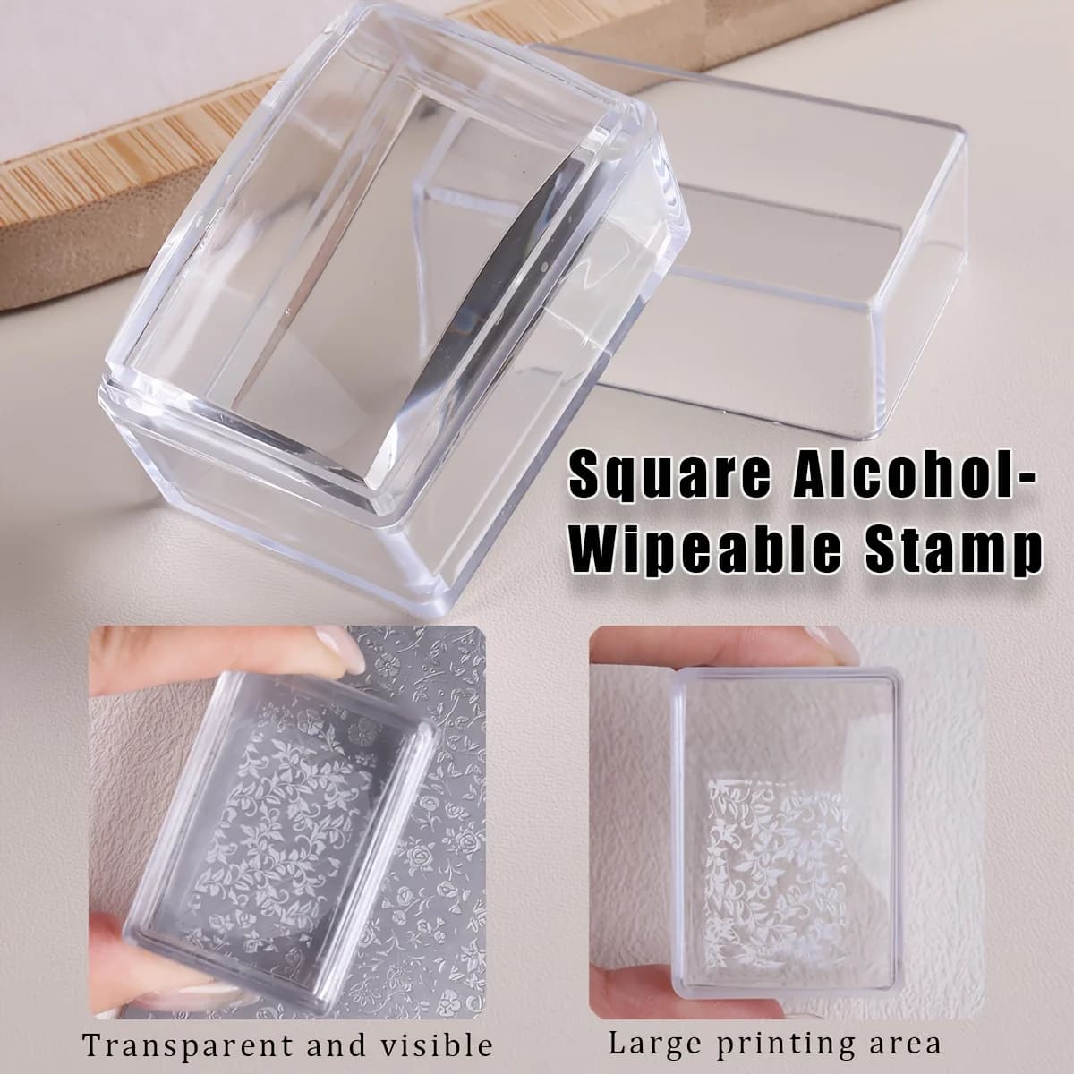 Square Clear Silicone Nail Stamp Set, Alcohol Wipeable, Suitable for Large Steel Plates, Have Scraper & Replacement Stamp Head