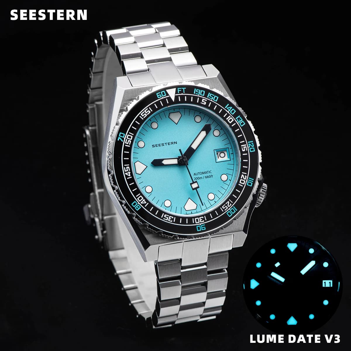 SEESTERN Watch SUB600T Diving Men Automatic Mechanical NH35 Wristwatches Sapphire Luminous Date 200m Waterproof Bracelet Retro