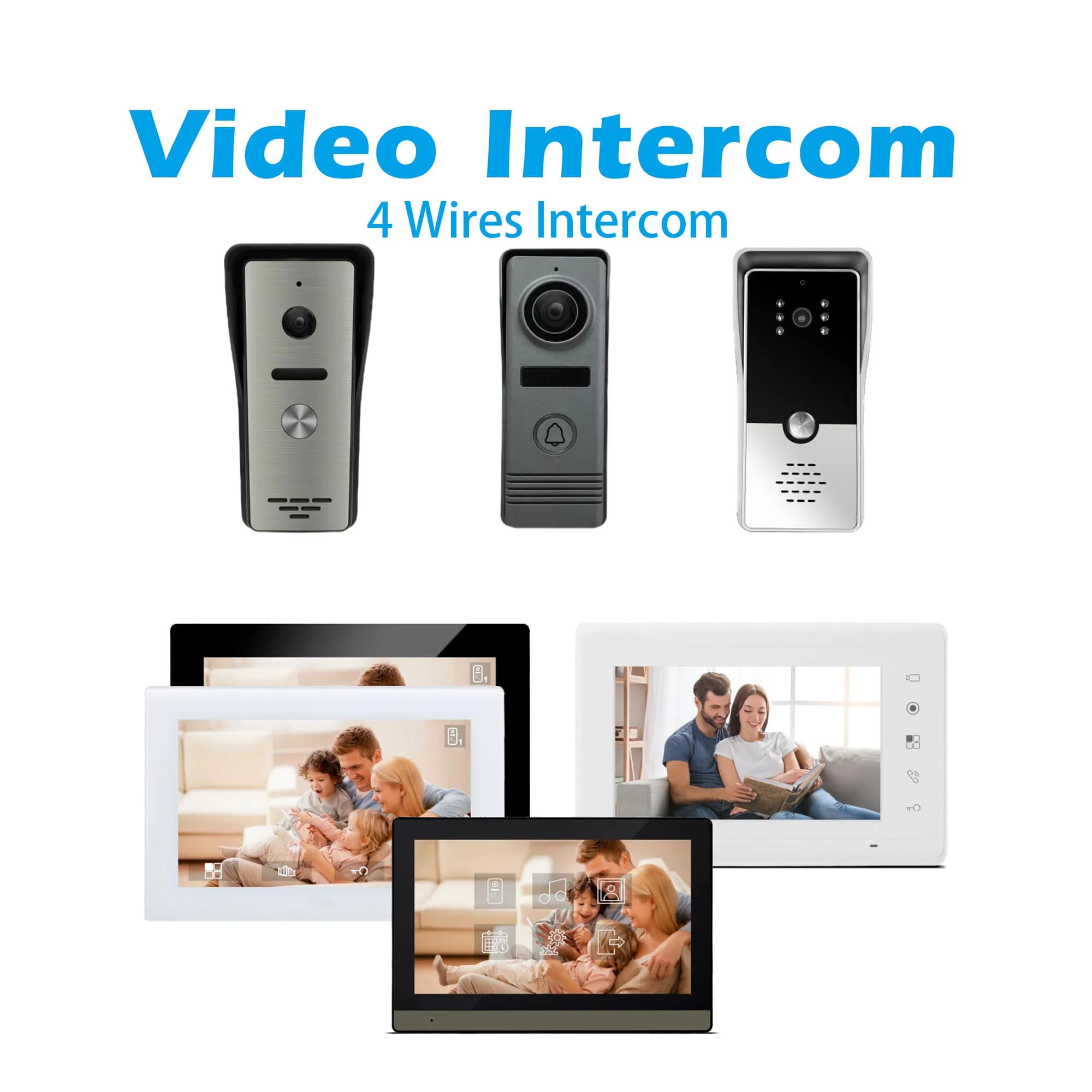 4 Wired Video Door Phone Intercom System Home Outdoor Metal Doorbell Waterproof Cold Resistant Night Vision for Security 720P