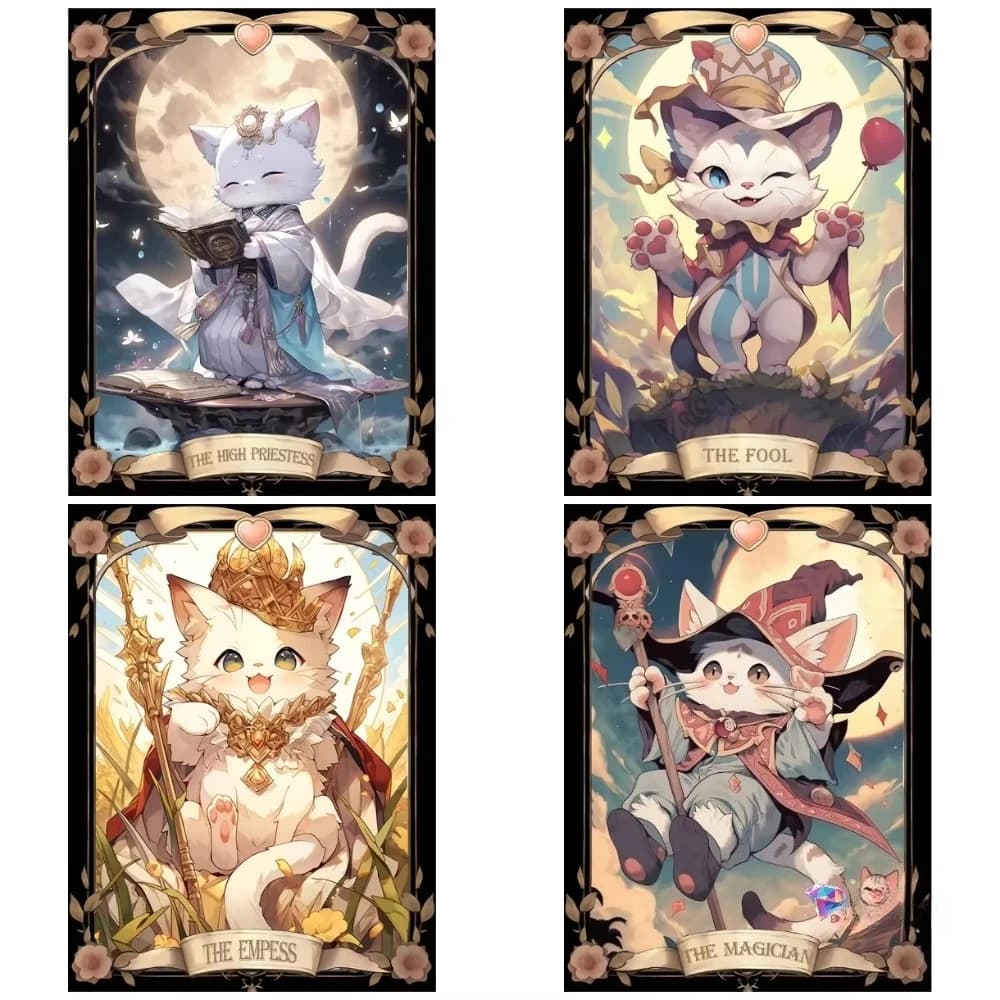 Animal Tarot Cards Cute Cat Diamond Painting Set 5D DIY Diamond Embroidery Cross Stitch Handmade Gift Crafts Home Decoration