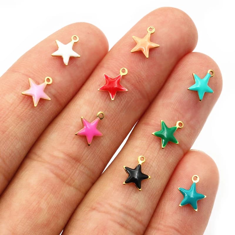 20 pz 8.5x7mm smalto piccola stella Charms ciondolo in acciaio inox gioielli fai da te che fanno accessori risultati per orecchini braccialetto