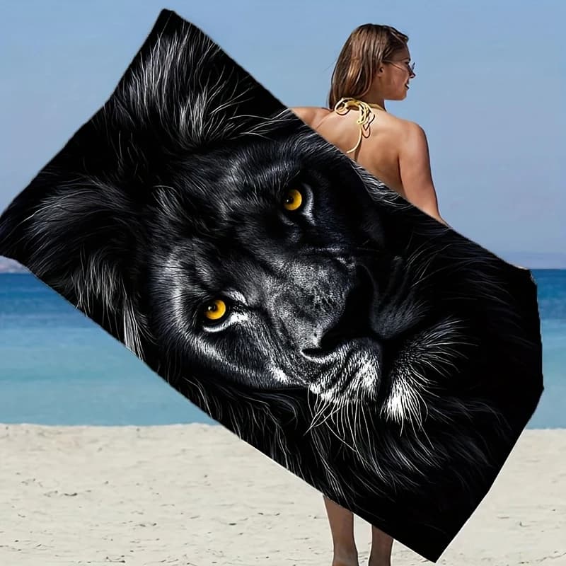 Fast Drying Bathrobe with Reason Black Leo and White Tiger, Sports Towel, Special Beach Equipment