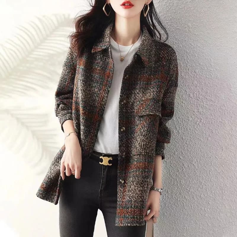 Abbigliamento da donna Colletto rovesciato Primavera Autunno Bottoni a contrasto di colore Tasche a maniche lunghe Cardigan Cappotti Giacche casual Top