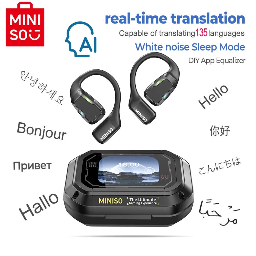 AI MINISO M98 Wireless Headphones OWS Sport Bluetooth Headphones Gaming Headphones AI Auxuriant APP LCD Touch Screen IPX5