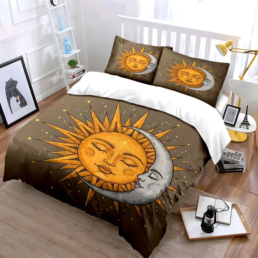 Set di biancheria da letto Sun and Moon Art Set con 1 copripiumino e 2 federe, singolo, matrimoniale, king, queen, regalo