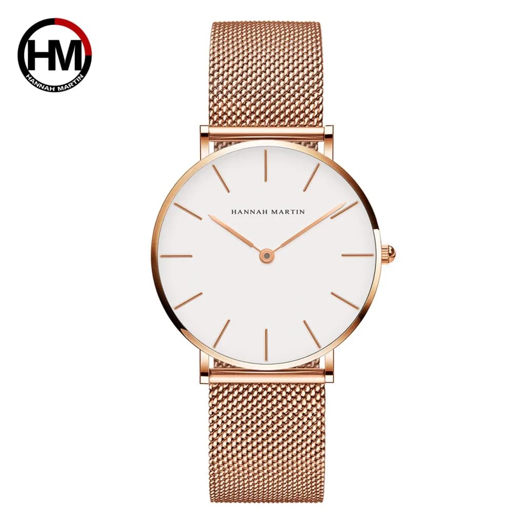 Hannah Martin Top Brand Luxury Watches Women's Watch with Stainless Steel Knit Belt Wrist Watch with Japanese Quartz Movement