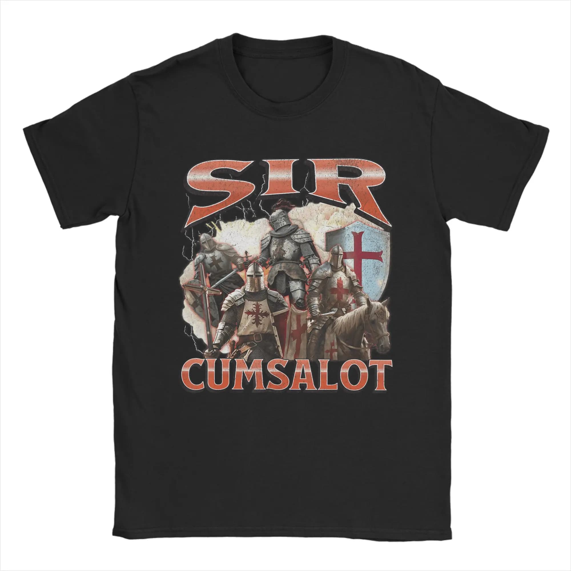 Sir Cumsalot Funny Offensive Knight Meme Bootleg Graphic T-Shirt Fashion T-Shirts Short Sleeves Tops Summer 100% Cotton Clothes