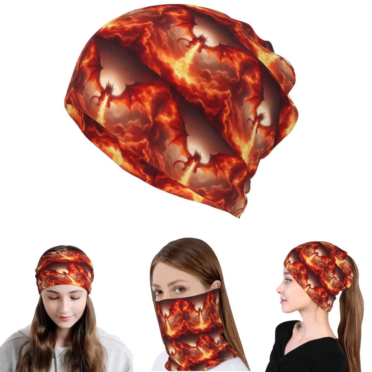 Dragon In The Fire Bandana Neck Gaiter Mask Sciarpa Maschera multifunzione per il viso Cappello con berretto Unisex per adulti antivento