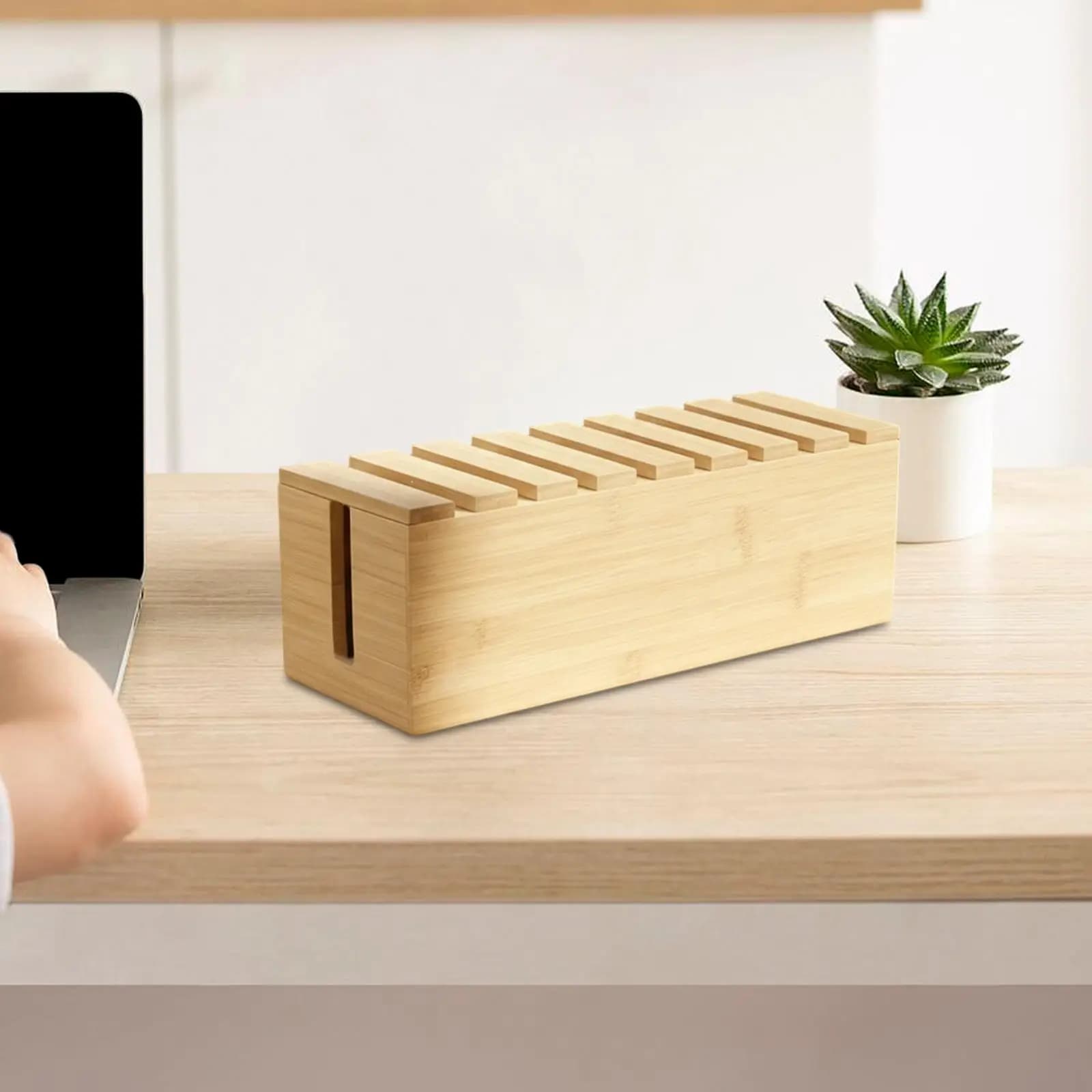 Organizzatore per Cavi in Legno, Scatola per Gestione Cavi da Scrivania, TV, Ufficio, Caricabatterie USB, Fili Elettrici