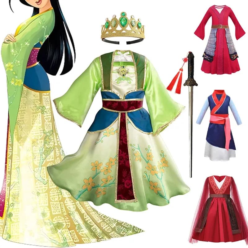 2025 New Cosplay Fancy Princess Mulan Children's Dress Girl Hanfu Traditional Chinese Clothing for Kids Halloween Cosplay Girls