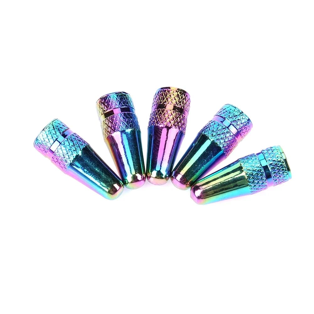 5pcs Bicycle Wheel Valve Dust Cover Replacement CNC Bicycle French Valve Caps Rainbow Color Aluminum Alloy Bicycle Accessories