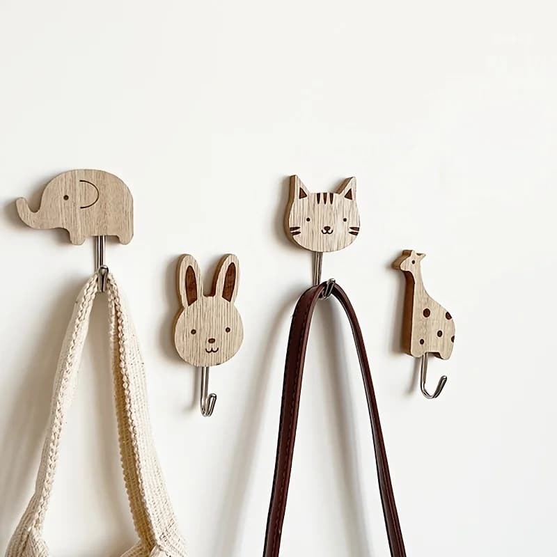 4pcs Wall Mount, Easy Install, Fashionable Storage for Coats, Towels, Scarves, Bags - Cute Elephant, Cat, Rabbit, Giraffe Design
