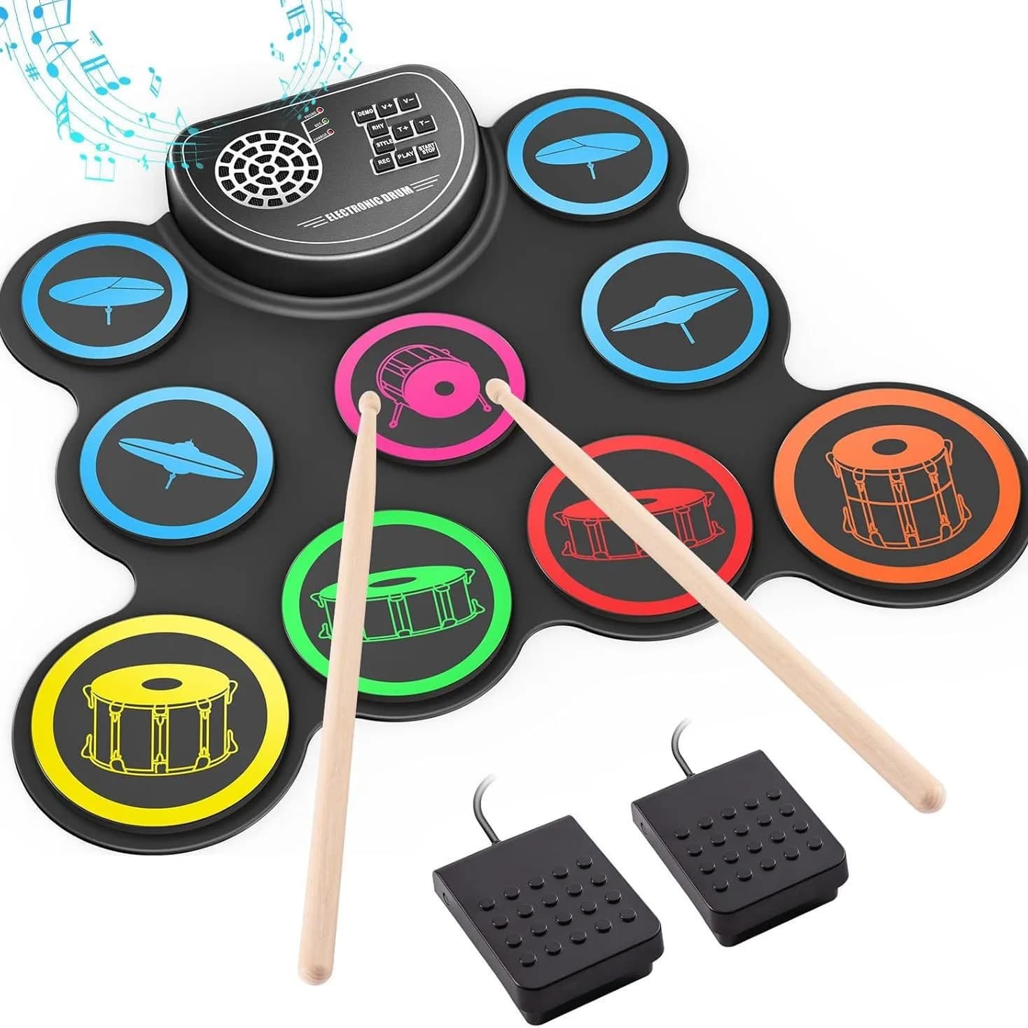 Roll Up Electronic Drum Set 9-Drum Practice Pad Portable Silicone Drum Kit